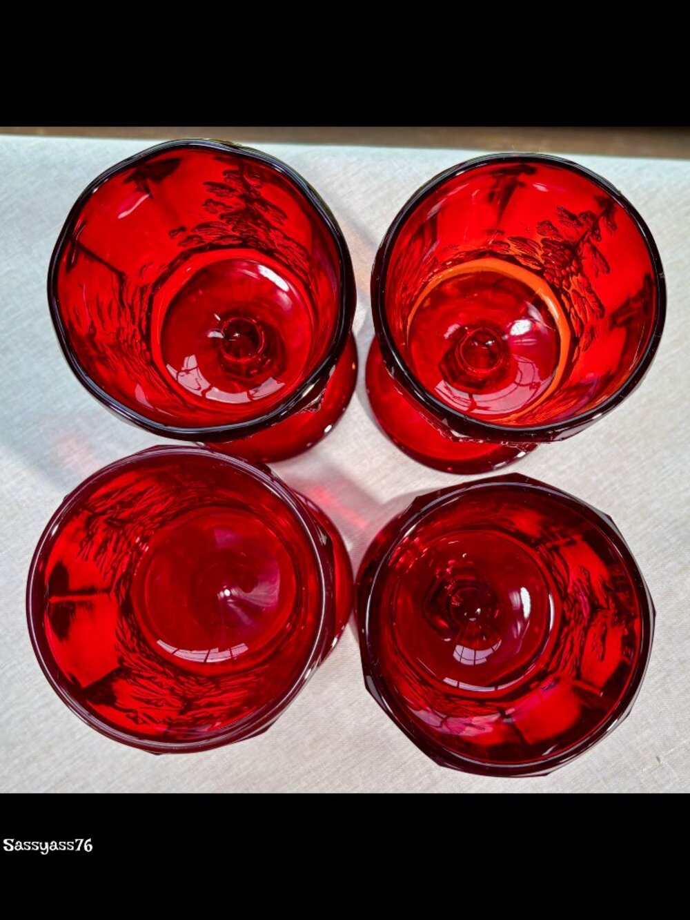 🆕VTG▪️FENTON▪️Mid-Cent Stemmed Grape Embossed Red Amberina Heavy Glass Goblets - Picture 4 of 5